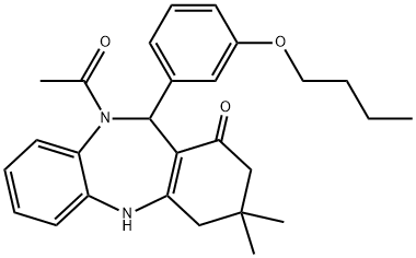 10-acetyl-11-(3-butoxyphenyl)-3,3-dimethyl-2,3,4,5,10,11-hexahydro-1H-dibenzo[b,e][1,4]diazepin-1-one Structure