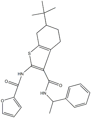 N-(6-tert-butyl-3-{[(1-phenylethyl)amino]carbonyl}-4,5,6,7-tetrahydro-1-benzothien-2-yl)-2-furamide Structure