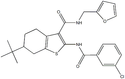 6-tert-butyl-2-[(3-chlorobenzoyl)amino]-N-(2-furylmethyl)-4,5,6,7-tetrahydro-1-benzothiophene-3-carboxamide 구조식 이미지