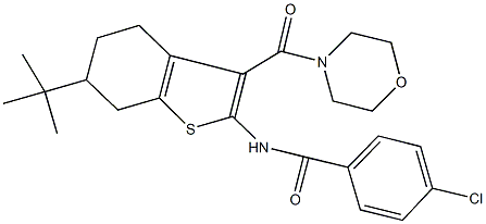 N-[6-tert-butyl-3-(4-morpholinylcarbonyl)-4,5,6,7-tetrahydro-1-benzothien-2-yl]-4-chlorobenzamide 구조식 이미지