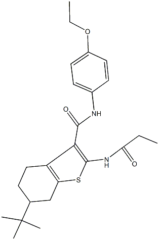 6-tert-butyl-N-(4-ethoxyphenyl)-2-(propionylamino)-4,5,6,7-tetrahydro-1-benzothiophene-3-carboxamide 구조식 이미지