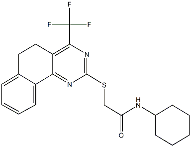 N-cyclohexyl-2-{[4-(trifluoromethyl)-5,6-dihydrobenzo[h]quinazolin-2-yl]sulfanyl}acetamide 구조식 이미지