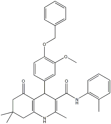 4-[4-(benzyloxy)-3-methoxyphenyl]-2,7,7-trimethyl-N-(2-methylphenyl)-5-oxo-1,4,5,6,7,8-hexahydro-3-quinolinecarboxamide 구조식 이미지