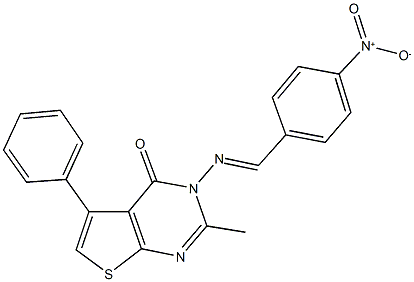 3-({4-nitrobenzylidene}amino)-2-methyl-5-phenylthieno[2,3-d]pyrimidin-4(3H)-one 구조식 이미지