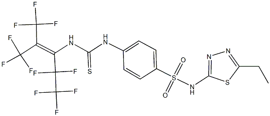 N-(5-ethyl-1,3,4-thiadiazol-2-yl)-4-[({[3,3,3-trifluoro-1-(1,1,2,2,2-pentafluoroethyl)-2-(trifluoromethyl)-1-propenyl]amino}carbothioyl)amino]benzenesulfonamide 구조식 이미지