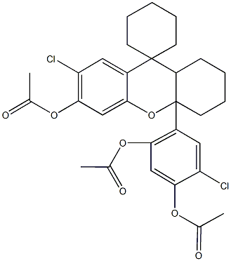 4a-[2,4-bis(acetyloxy)-5-chlorophenyl]-7-chloro-1,2,3,4,9,9a-hexahydrospiro[4aH-xanthene-9,1'-cyclohexane]-6-yl acetate 구조식 이미지