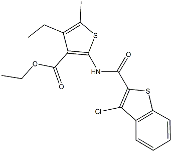 ethyl 2-{[(3-chloro-1-benzothien-2-yl)carbonyl]amino}-4-ethyl-5-methyl-3-thiophenecarboxylate 구조식 이미지