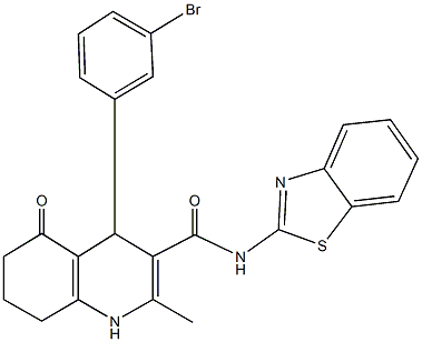 N-(1,3-benzothiazol-2-yl)-4-(3-bromophenyl)-2-methyl-5-oxo-1,4,5,6,7,8-hexahydro-3-quinolinecarboxamide 구조식 이미지