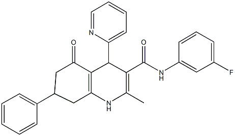 N-(3-fluorophenyl)-2-methyl-5-oxo-7-phenyl-4-(2-pyridinyl)-1,4,5,6,7,8-hexahydro-3-quinolinecarboxamide 구조식 이미지