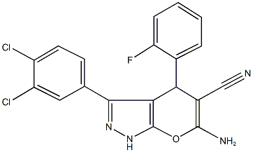 6-amino-3-(3,4-dichlorophenyl)-4-(2-fluorophenyl)-1,4-dihydropyrano[2,3-c]pyrazole-5-carbonitrile 구조식 이미지