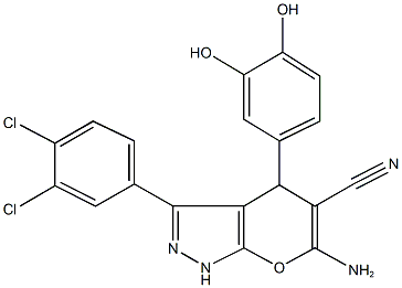 6-amino-3-(3,4-dichlorophenyl)-4-(3,4-dihydroxyphenyl)-1,4-dihydropyrano[2,3-c]pyrazole-5-carbonitrile 구조식 이미지