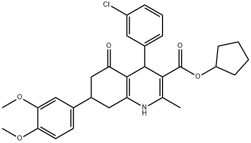 cyclopentyl 4-(3-chlorophenyl)-7-(3,4-dimethoxyphenyl)-2-methyl-5-oxo-1,4,5,6,7,8-hexahydro-3-quinolinecarboxylate 구조식 이미지