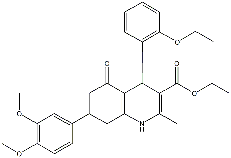 ethyl 7-(3,4-dimethoxyphenyl)-4-(2-ethoxyphenyl)-2-methyl-5-oxo-1,4,5,6,7,8-hexahydro-3-quinolinecarboxylate Structure