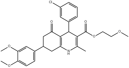 2-methoxyethyl 4-(3-chlorophenyl)-7-(3,4-dimethoxyphenyl)-2-methyl-5-oxo-1,4,5,6,7,8-hexahydro-3-quinolinecarboxylate 구조식 이미지