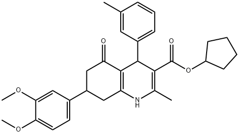 cyclopentyl 7-(3,4-dimethoxyphenyl)-2-methyl-4-(3-methylphenyl)-5-oxo-1,4,5,6,7,8-hexahydro-3-quinolinecarboxylate Structure