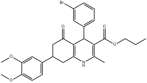 propyl 4-(3-bromophenyl)-7-(3,4-dimethoxyphenyl)-2-methyl-5-oxo-1,4,5,6,7,8-hexahydro-3-quinolinecarboxylate Structure