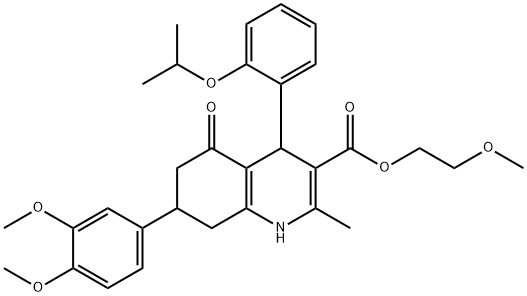 2-methoxyethyl 7-(3,4-dimethoxyphenyl)-4-(2-isopropoxyphenyl)-2-methyl-5-oxo-1,4,5,6,7,8-hexahydro-3-quinolinecarboxylate Structure