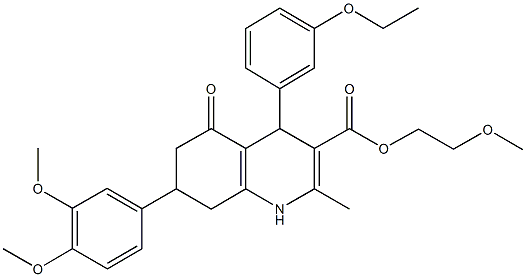 2-methoxyethyl 7-(3,4-dimethoxyphenyl)-4-(3-ethoxyphenyl)-2-methyl-5-oxo-1,4,5,6,7,8-hexahydro-3-quinolinecarboxylate 구조식 이미지