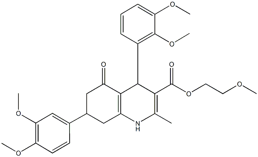 2-methoxyethyl 4-(2,3-dimethoxyphenyl)-7-(3,4-dimethoxyphenyl)-2-methyl-5-oxo-1,4,5,6,7,8-hexahydro-3-quinolinecarboxylate 구조식 이미지