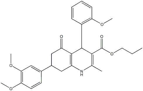 propyl 7-(3,4-dimethoxyphenyl)-4-(2-methoxyphenyl)-2-methyl-5-oxo-1,4,5,6,7,8-hexahydro-3-quinolinecarboxylate Structure
