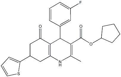 cyclopentyl 4-(3-fluorophenyl)-2-methyl-5-oxo-7-(2-thienyl)-1,4,5,6,7,8-hexahydro-3-quinolinecarboxylate Structure