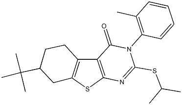7-tert-butyl-2-(isopropylsulfanyl)-3-(2-methylphenyl)-5,6,7,8-tetrahydro[1]benzothieno[2,3-d]pyrimidin-4(3H)-one 구조식 이미지
