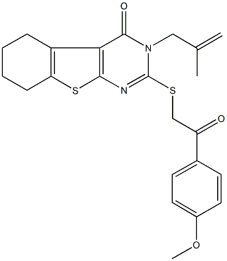 2-{[2-(4-methoxyphenyl)-2-oxoethyl]sulfanyl}-3-(2-methyl-2-propenyl)-5,6,7,8-tetrahydro[1]benzothieno[2,3-d]pyrimidin-4(3H)-one 구조식 이미지