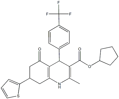 cyclopentyl 2-methyl-5-oxo-7-(2-thienyl)-4-[4-(trifluoromethyl)phenyl]-1,4,5,6,7,8-hexahydro-3-quinolinecarboxylate 구조식 이미지