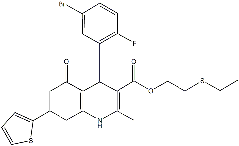 2-(ethylsulfanyl)ethyl 4-(5-bromo-2-fluorophenyl)-2-methyl-5-oxo-7-(2-thienyl)-1,4,5,6,7,8-hexahydro-3-quinolinecarboxylate Structure