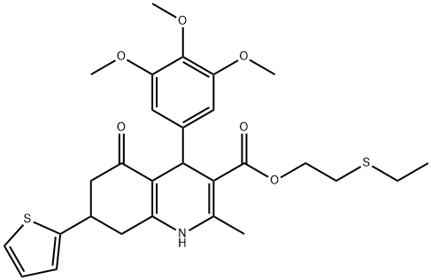 2-(ethylsulfanyl)ethyl 2-methyl-5-oxo-7-(2-thienyl)-4-(3,4,5-trimethoxyphenyl)-1,4,5,6,7,8-hexahydro-3-quinolinecarboxylate Structure