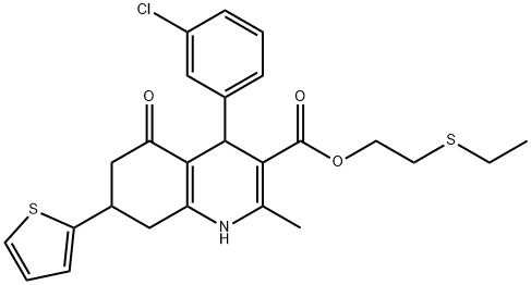 2-(ethylsulfanyl)ethyl 4-(3-chlorophenyl)-2-methyl-5-oxo-7-(2-thienyl)-1,4,5,6,7,8-hexahydro-3-quinolinecarboxylate Structure