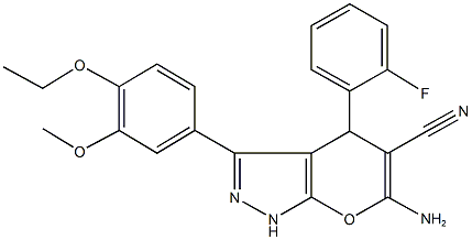 6-amino-3-(4-ethoxy-3-methoxyphenyl)-4-(2-fluorophenyl)-1,4-dihydropyrano[2,3-c]pyrazole-5-carbonitrile Structure