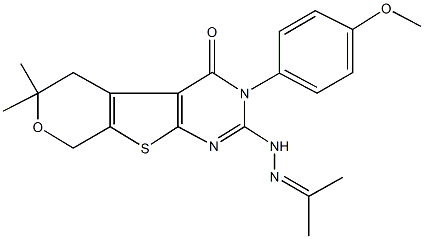 3-(4-methoxyphenyl)-6,6-dimethyl-2-[2-(1-methylethylidene)hydrazino]-3,5,6,8-tetrahydro-4H-pyrano[4',3':4,5]thieno[2,3-d]pyrimidin-4-one Structure