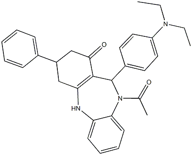 10-acetyl-11-[4-(diethylamino)phenyl]-3-phenyl-2,3,4,5,10,11-hexahydro-1H-dibenzo[b,e][1,4]diazepin-1-one Structure