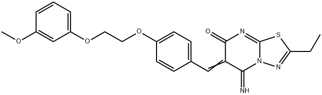 2-ethyl-5-imino-6-{4-[2-(3-methoxyphenoxy)ethoxy]benzylidene}-5,6-dihydro-7H-[1,3,4]thiadiazolo[3,2-a]pyrimidin-7-one 구조식 이미지