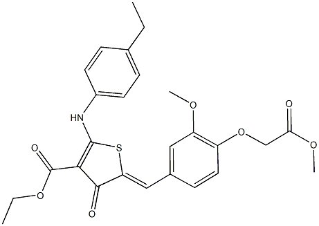 ethyl 2-(4-ethylanilino)-5-[3-methoxy-4-(2-methoxy-2-oxoethoxy)benzylidene]-4-oxo-4,5-dihydro-3-thiophenecarboxylate Structure