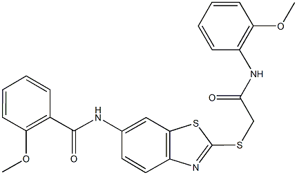 2-methoxy-N-(2-{[2-(2-methoxyanilino)-2-oxoethyl]sulfanyl}-1,3-benzothiazol-6-yl)benzamide Structure