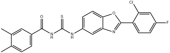 N-[2-(2-chloro-4-fluorophenyl)-1,3-benzoxazol-5-yl]-N'-(3,4-dimethylbenzoyl)thiourea 구조식 이미지
