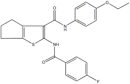 N-(4-ethoxyphenyl)-2-[(4-fluorobenzoyl)amino]-5,6-dihydro-4H-cyclopenta[b]thiophene-3-carboxamide 구조식 이미지