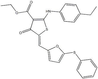 ethyl 2-(4-ethylanilino)-4-oxo-5-{[5-(phenylsulfanyl)-2-furyl]methylene}-4,5-dihydro-3-thiophenecarboxylate Structure
