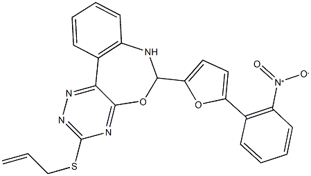 3-(allylthio)-6-(5-{2-nitrophenyl}-2-furyl)-6,7-dihydro[1,2,4]triazino[5,6-d][3,1]benzoxazepine Structure