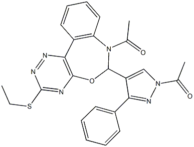 7-acetyl-6-(1-acetyl-3-phenyl-1H-pyrazol-4-yl)-3-(ethylsulfanyl)-6,7-dihydro[1,2,4]triazino[5,6-d][3,1]benzoxazepine Structure