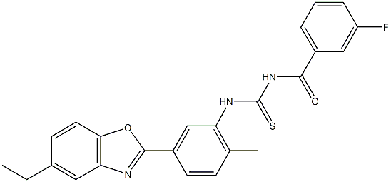 N-[5-(5-ethyl-1,3-benzoxazol-2-yl)-2-methylphenyl]-N'-(3-fluorobenzoyl)thiourea 구조식 이미지