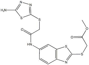 methyl {[6-({[(5-amino-1,3,4-thiadiazol-2-yl)sulfanyl]acetyl}amino)-1,3-benzothiazol-2-yl]sulfanyl}acetate Structure