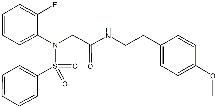 2-[2-fluoro(phenylsulfonyl)anilino]-N-[2-(4-methoxyphenyl)ethyl]acetamide 구조식 이미지
