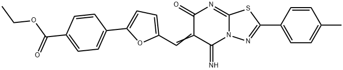 ethyl 4-{5-[(5-imino-2-(4-methylphenyl)-7-oxo-5H-[1,3,4]thiadiazolo[3,2-a]pyrimidin-6(7H)-ylidene)methyl]-2-furyl}benzoate Structure