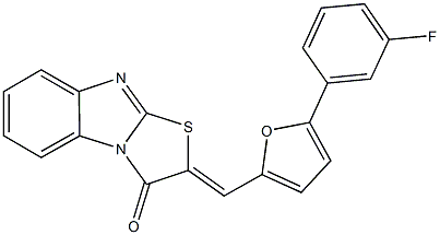 2-{[5-(3-fluorophenyl)-2-furyl]methylene}[1,3]thiazolo[3,2-a]benzimidazol-3(2H)-one 구조식 이미지