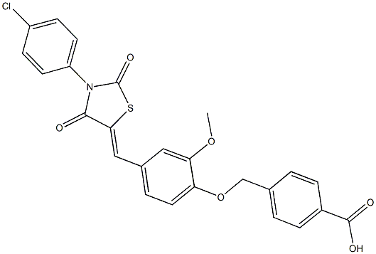 4-[(4-{[3-(4-chlorophenyl)-2,4-dioxo-1,3-thiazolidin-5-ylidene]methyl}-2-methoxyphenoxy)methyl]benzoic acid 구조식 이미지