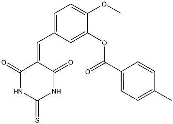 5-[(4,6-dioxo-2-thioxotetrahydro-5(2H)-pyrimidinylidene)methyl]-2-(methyloxy)phenyl 4-methylbenzoate Structure