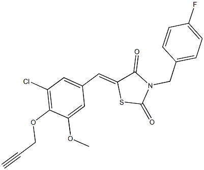 5-[3-chloro-5-methoxy-4-(2-propynyloxy)benzylidene]-3-(4-fluorobenzyl)-1,3-thiazolidine-2,4-dione 구조식 이미지